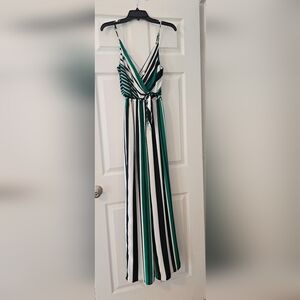 Express Green and Black Striped Jumpsuit